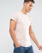 Hollister Crew T-shirt Slim Fit Scallop Hem Icon Logo In Pink - Pink