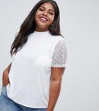 Asos Design Curve High Neck T-shirt With Dobby Mesh Sleeve - White