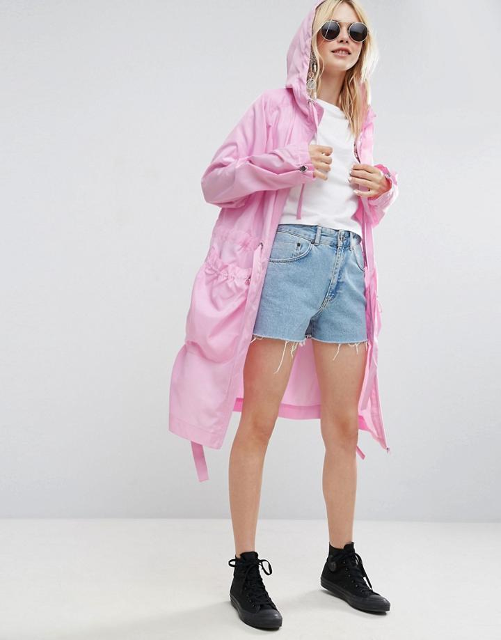 Asos Rain Parka With Side Eyelet Detail - Pink