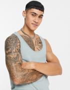 Asos Design Organic Tank In Gray Blue-green