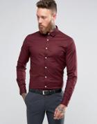 Asos Skinny Oxford Shirt In Burgundy With Long Sleeves - Red