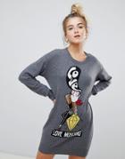 Love Moschino Lady Diamond Wool Blend Sweater Dress - Gray