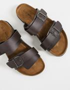 Brave Soul Faux Leather Buckle Footbed Sandals In Brown