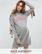 Asos Maternity Chicago Print Floral Tie Detail Sweat Dress - Gray