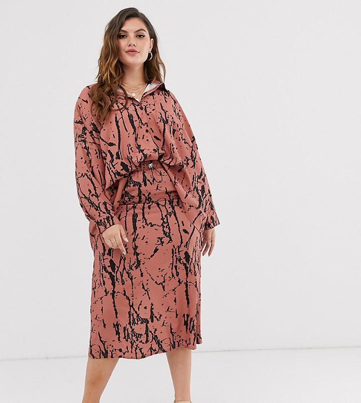 Another Reason Plus Midi Skirt With Toggle Waist In Abstract Print Two-piece