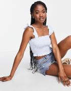 The Frolic Shirred Top With Flutter Straps In Vintage Ditsy Floral-blue