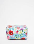 Jaded London Blue Crochet Floral Lace Print Make-up Bag - Crochet Floral