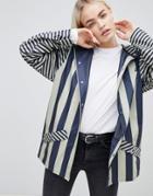 Rains Short Distorted Stripe Rain Jacket - Navy