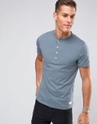 Selected Homme Henley T-shirt With Stitch Neck Detail - Blue