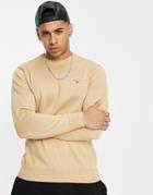 Gant Crew Knit Sweater With Small Logo In Cream-white