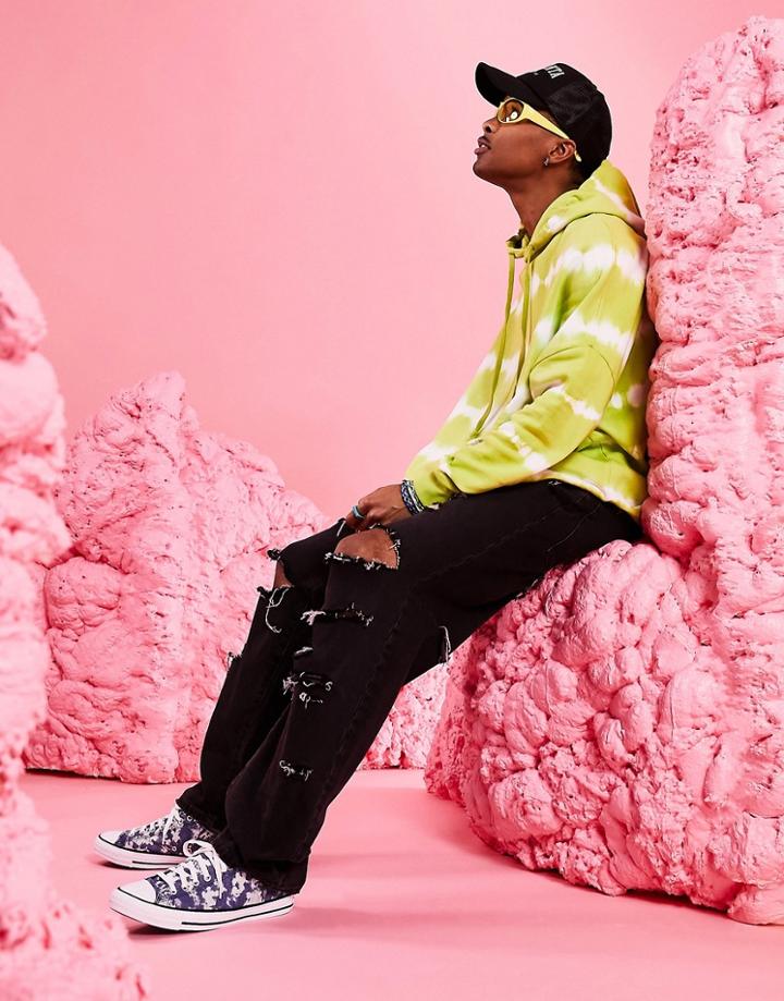 Asos Design Extreme Oversized Hoodie In Neon Green Tie Dye