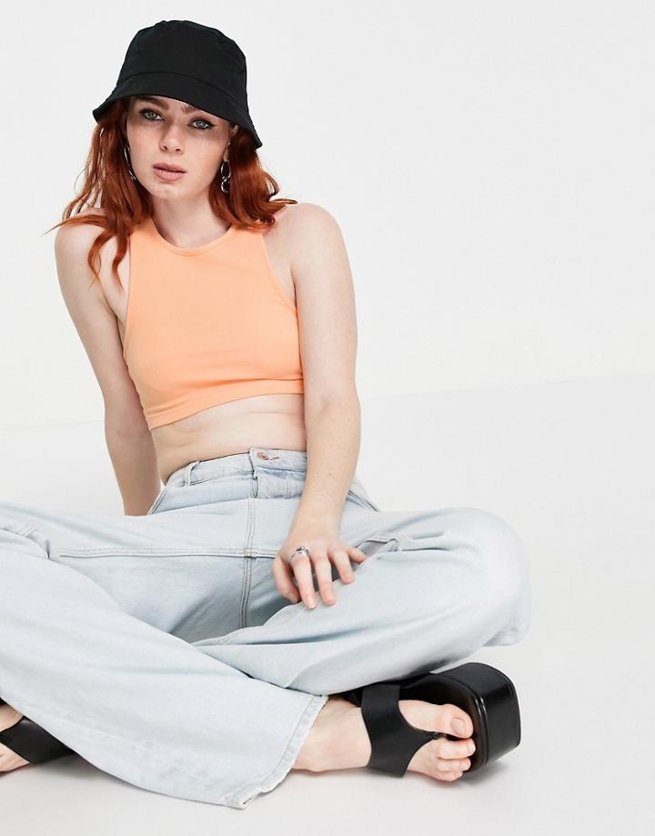 Weekday Duper Organic Cotton Cropped Racer Tank In Orange