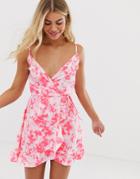 New Look Printed Wrap Dress In Pink Tie Dye