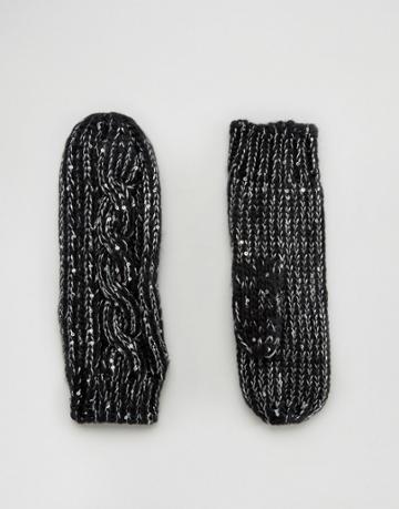 Alice Hannah Sparkle Cable Mittens - Black