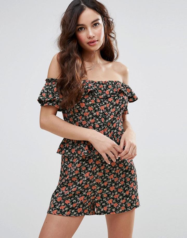 Fashion Union Off The Shoulder Romper In Floral - Multi