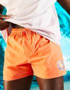 Asos Design Swim Shorts With Wellness Graphic In Orange Short Length