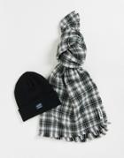 Jack & Jones Beanie And Scarf Giftbox In Black And Gray Check