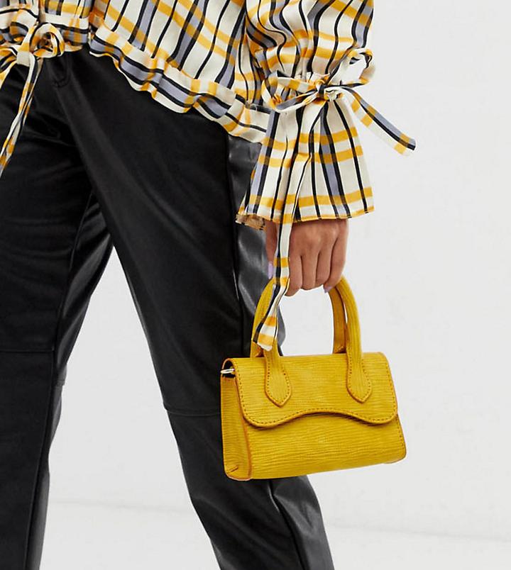 Asos Design Micro Grab Bag With Curved Flap And Detachable Strap - Yellow