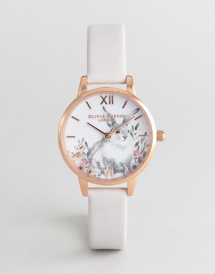 Olivia Burton Ob16wl66 Illustrated Animals Leather Watch In Blush - Pink