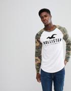 Hollister Large Logo Baseball Long Sleeve Top In White/camo - White