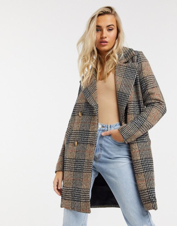 Brave Soul Lynne Check Overcoat-brown