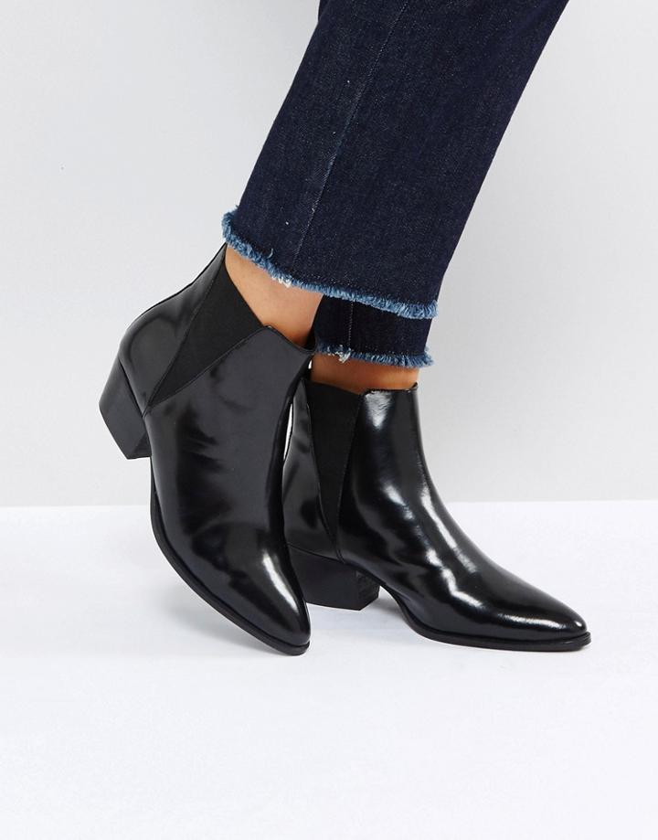 Asos Rhiannon Leather Western Ankle Boots - Black