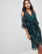 Hope & Ivy Cold Shoulder Midi Dress With Twist Front - Green