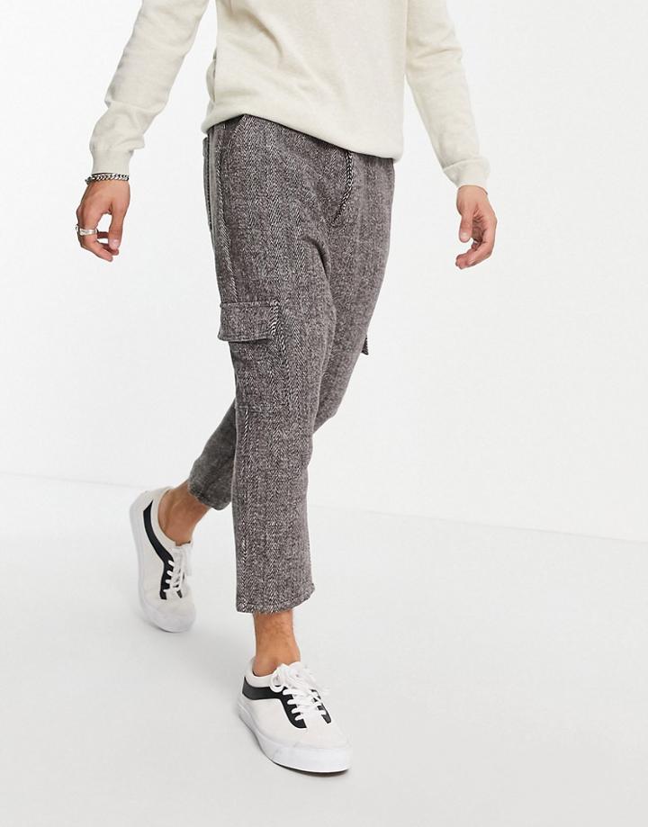 Asos Design Drop Crotch Pants In Gray Herringbone-grey