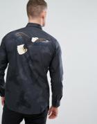 Selected Homme+ Shirt In Slim Fit With Eagle Back Digital Print - Navy