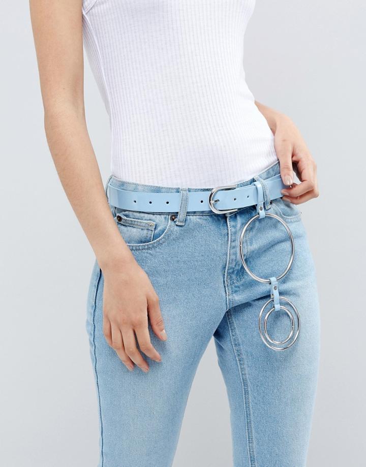 Asos Patent Waist & Hip Belt With Multi Circle Rings - Blue