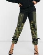 Blue Revival Sequin Color Block Cargo Pants In Khaki-green