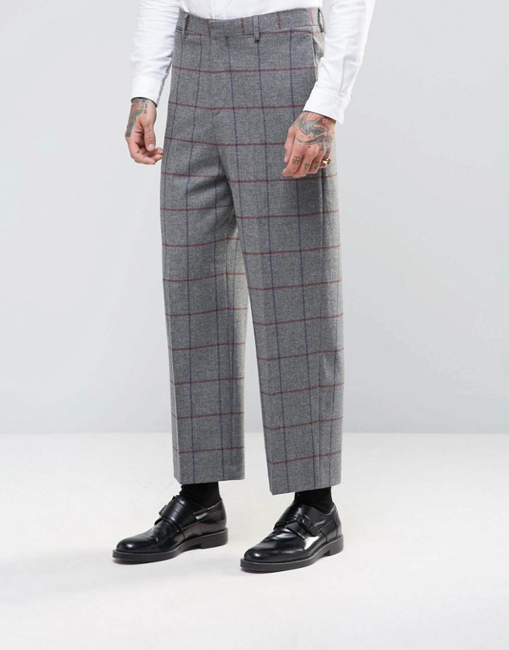 Asos Wide Leg Suit Pants In Window Pane Check - Gray