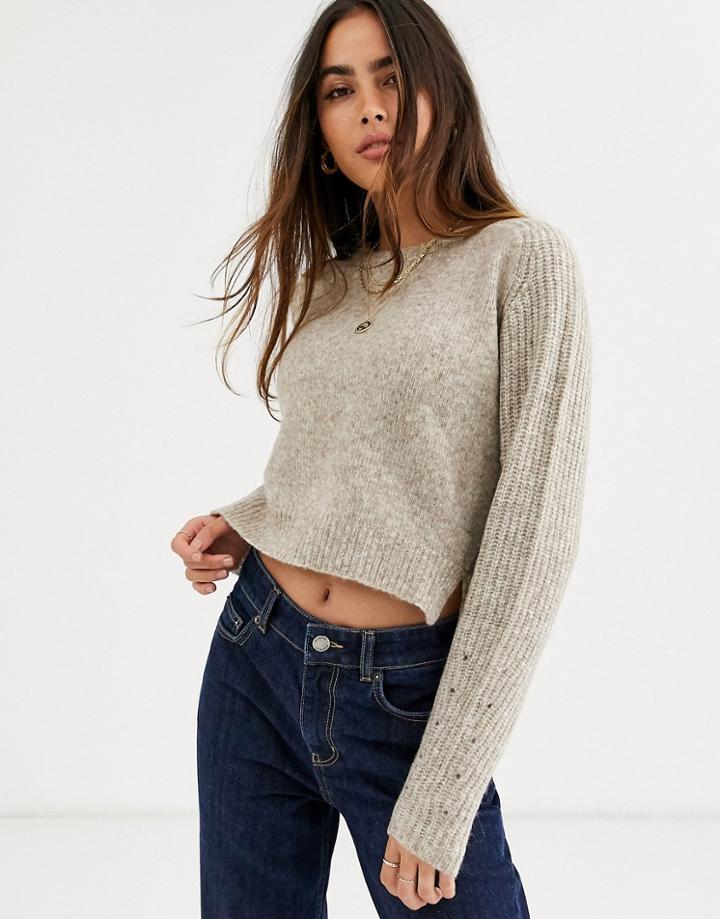 River Island Cropped Sweater In Oatmeal-beige