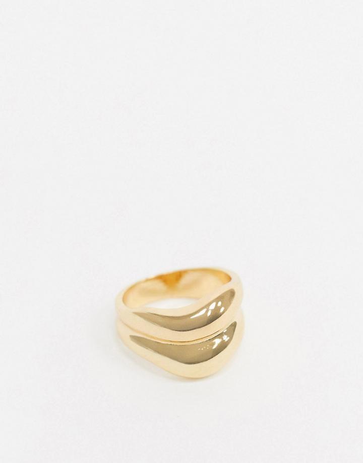 Designb London Double Dome Ring In Gold