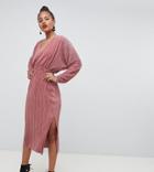 Asos Design Tall Batwing Midi Plisse Dress - Pink