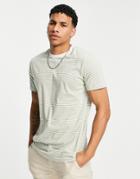Selected Homme Fine Stripe T-shirt In Khaki In Cotton - Khaki-green