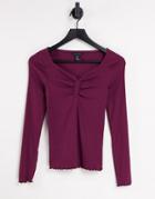 New Look Sweetheart Neck Long Sleeve Top In Burgundy-red