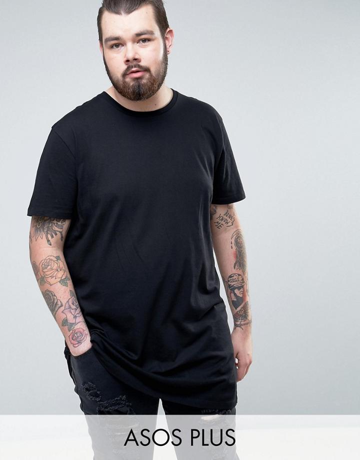 Asos Plus Super Longline T-shirt With Crew Neck - Black