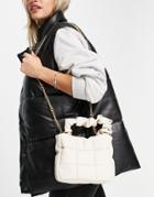 Asos Design Quilted Mini Tote Bag With Detachable Chain Strap In Cream-neutral