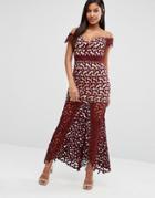 Love Triangle Off Shoulder Maxi Dress In Crochet Lace-red