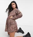 Missguided Petite Smock Dress With Button Front In Blush-pink