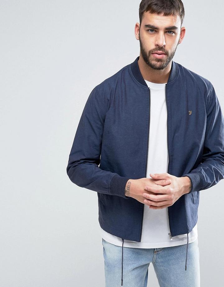 Farah Western Slub Bomber Jacket In Navy - Navy