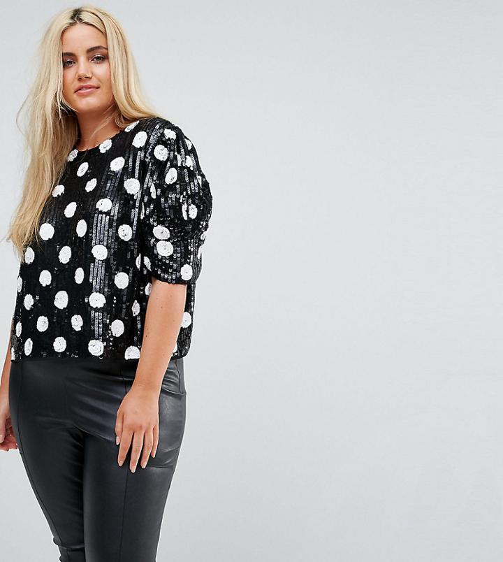 Asos Curve Spot Sequin Tee With Puff Sleeve - Multi