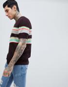 Asos Design Knitted Mesh T-shirt With Stripes - Purple