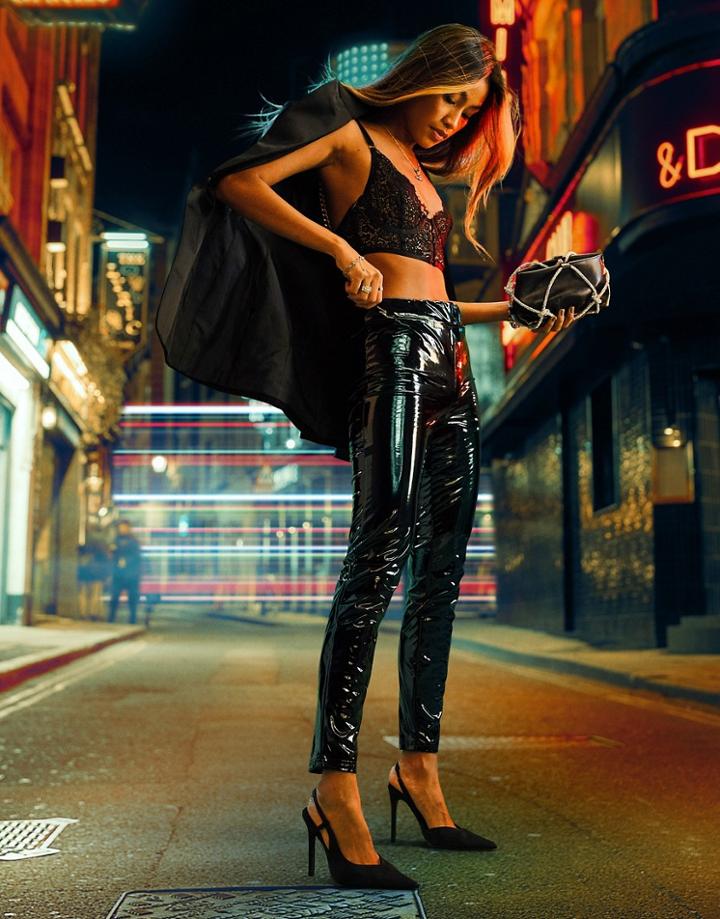 Asos Design Vinyl Skinny Pants In Black
