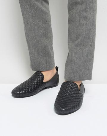 Frank Wright Slipper Shoes In Black Quilted Leather - Blue