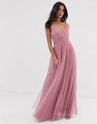 Asos Design Cami Pleated Tulle Maxi Dress-pink