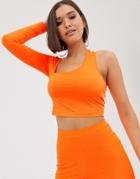 Asos Design Two-piece Asymmetric One Shoulder Top In Neon Orange