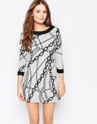 Pussycat London Dress In Chain Print - Gray