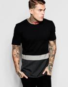 Religion Longline T-shirt With Contrast Woven Panel - Black